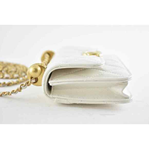 Chanel 21A White Mini Flap Coin Purse With Chain Handle Shoulder Crossbody Bag - Picture 8 of 12